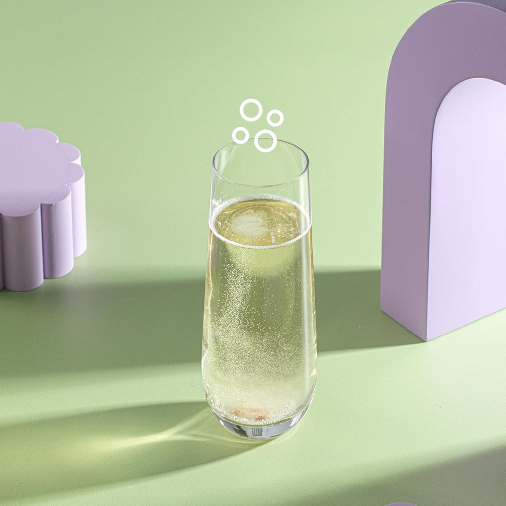 Milo Stemless Champagne Flutes Set of 8 Crystal Glasses. 9.5oz Prosecco Wine Flute, Mimosa Glasses, Cocktail Glass