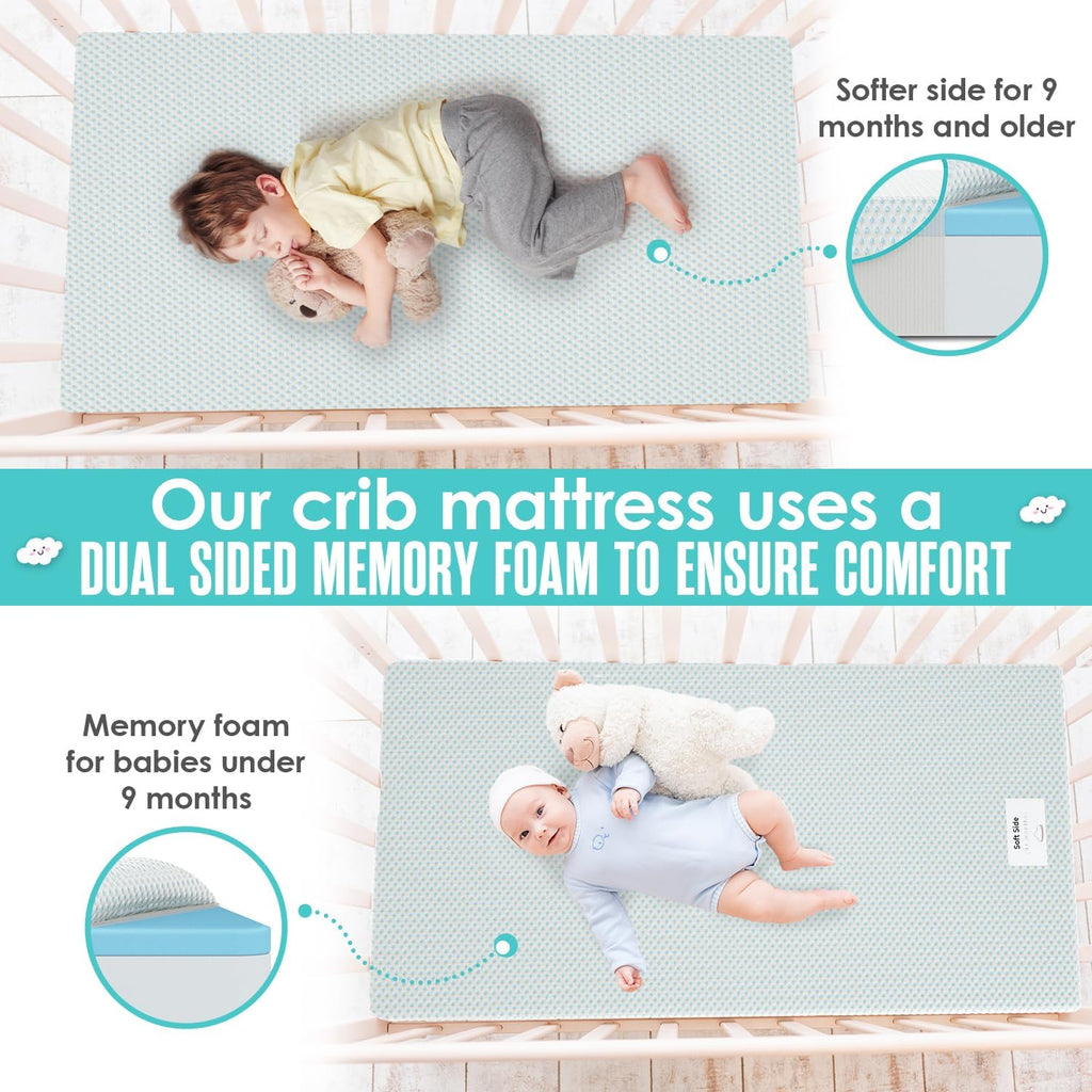 6" Crib Toddler Bed Mattress - Made in USA - Breathable Waterproof Washable | Dual Sided Cooling Memory Foam for