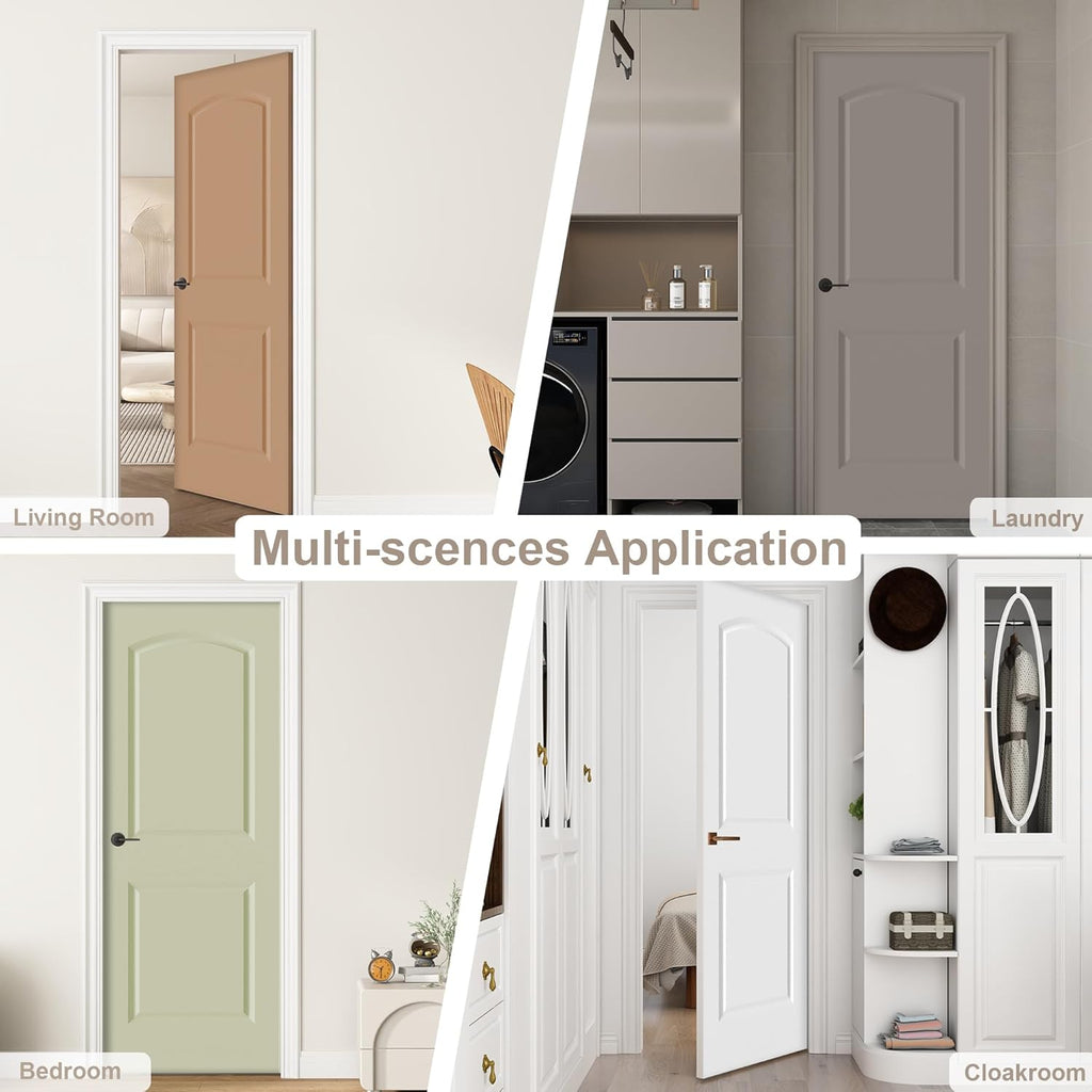 30"x80" Raised 2-Panel White Primed Hollow Core Interior Molded Door Slab with Arch Design, NOT Pre-drilled and NOT Included Hardware, Round Top Smooth Paintable Interior Door