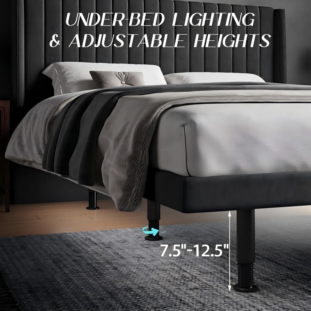 Adjustable Bed Frame Queen with Massage -Wireless Remote Electric Power Bed Foundation Under-Bed Lighting | Zero