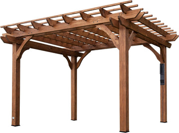 12' x 10' Traditional Cedar Wood Pergola Kit with Trellis Roof, All-Season Durability, High-Wind Rating