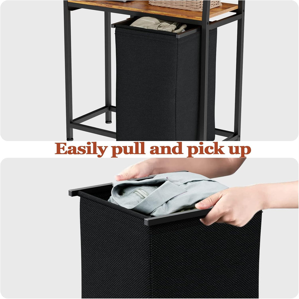 Laundry Hamper with Shelf, Tall Laundry Basket Clothes Hampers | 4 Tiers Storage Shelf and Hooks, Double Clothes