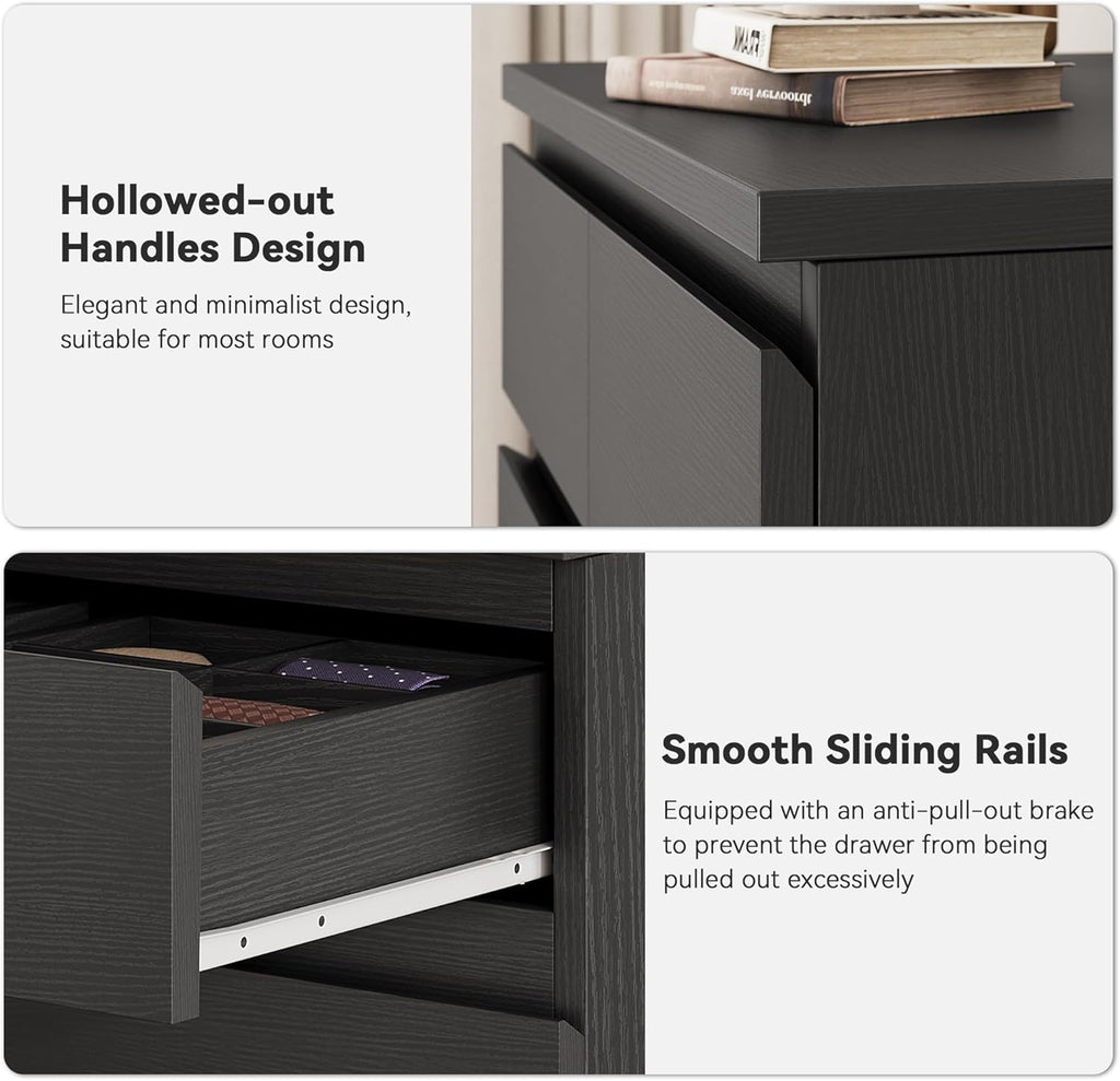 Black Tall 8 Drawer Dresser ,Dressers & Chests of Drawers with Jewelry Storage,Wood Storage Dresser with Deep Drawers