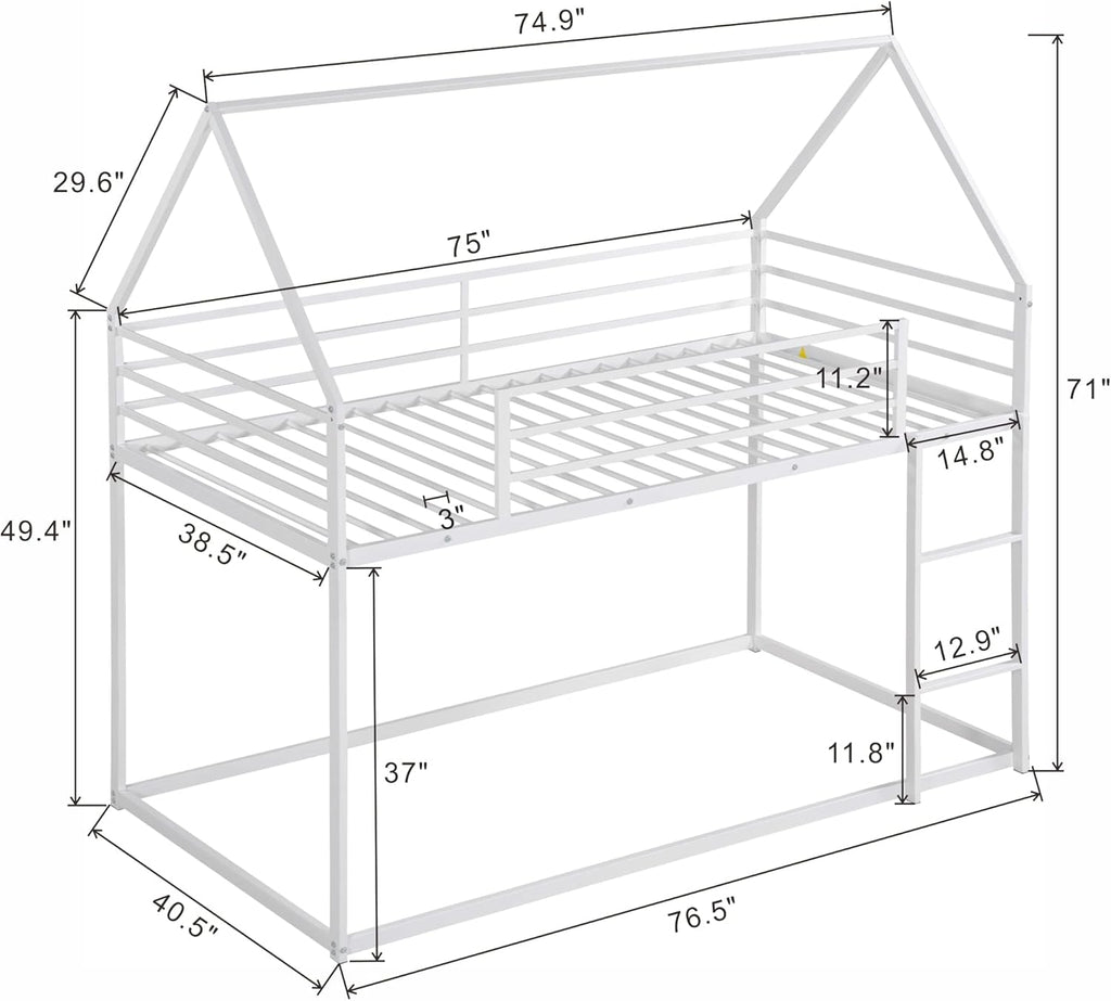 Bunk Bed Twin Over Twin Metal Floor Bunk Bed with Ladder
