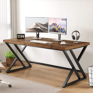 55 Inch Computer Office Desk Metal & Wood Writing Desks Rustic Brown