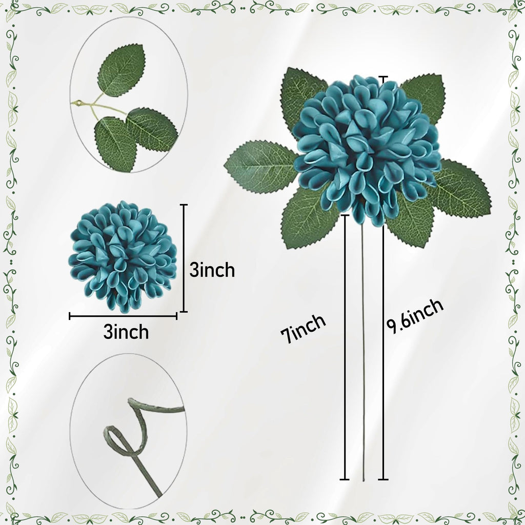 Artificial Flowers, 25pcs Dark Teal Artificial Rose and Dahlia for Wedding