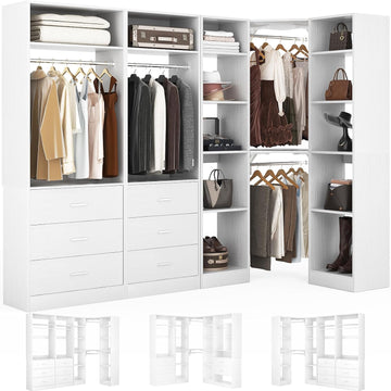 Corner Closet System with 6 Drawers, Corner Closet Organizer System | Reversible L Shaped Walk-in Closets with 14