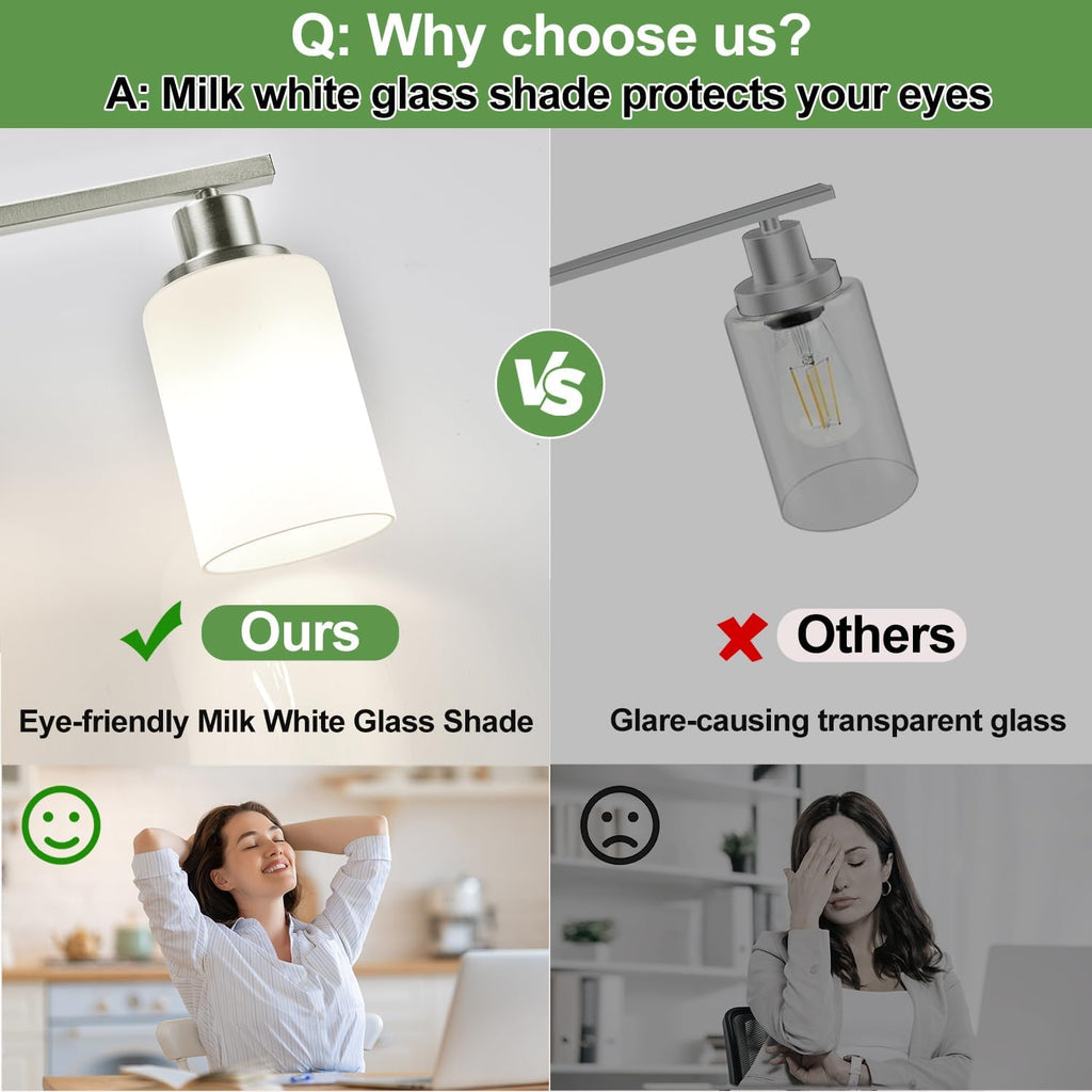 4-Light Vanity Light with Milky White Shades, Brushed Nickel Bathroom Lighting Fixtures Over Mirror, Modern Bathroom