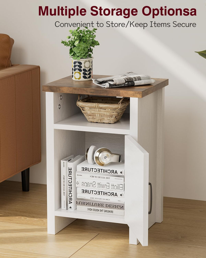 Farmhouse Modern Nightstand with Shelf and Barn Door, Set of 2 , White