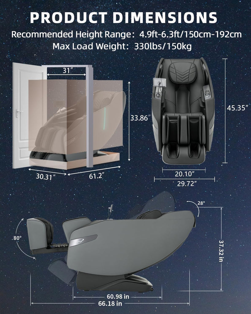 Massage Chair 3D Full Body Zero Gravity Recliner 55" SL Track | Back Heat,28 Airbags,12 Auto Modes,Body Scan,AI Voice