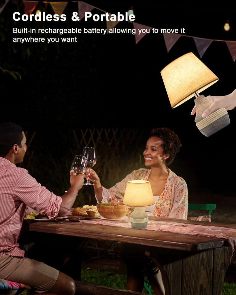 10" Small Ceramic Cordless Table Lamp, Rechargeable Battery, Coastal