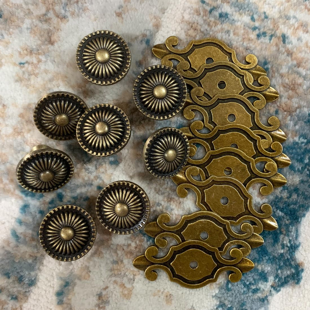 Brass Cabinet Knobs, Vintage Retro Mushroom Drawer Knobs with Backplate, Dresser Pull Handles