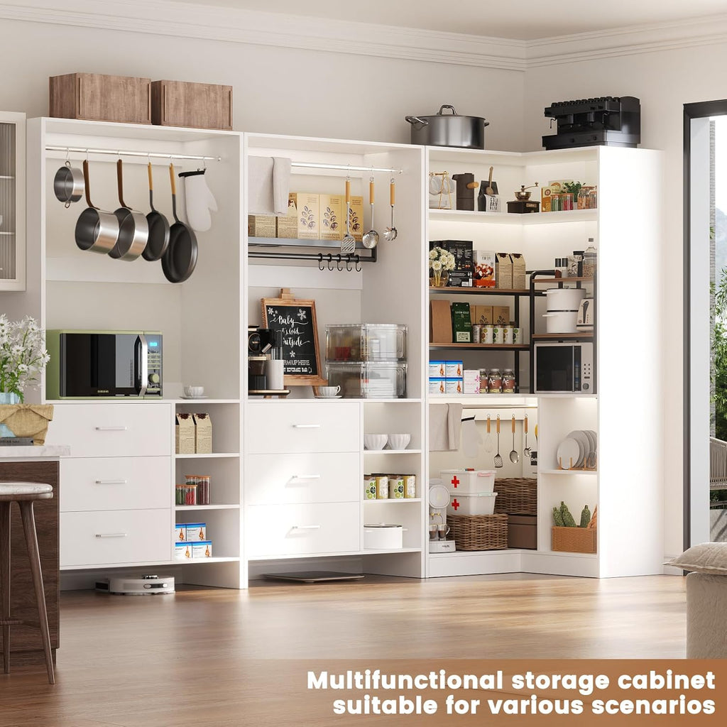 Closet System with 6 Drawers, 4 Hanging Rods & Corner Tower, Corner Closet System with Hanging, 92.6" L-Shaped