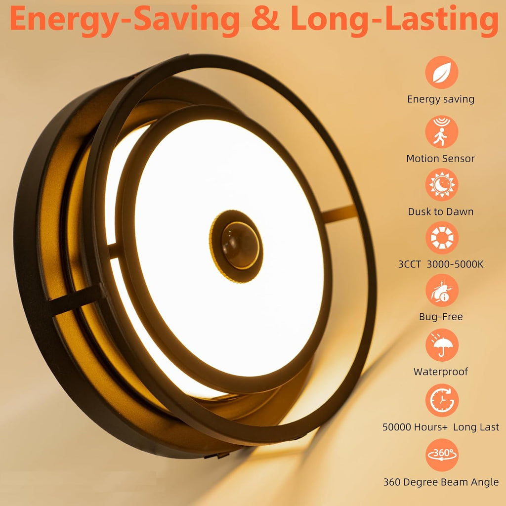LED Motion Sensor Outdoor Ceiling Light, 12 Inch Motion Sensor Flush Mount Ceiling Light Fixtures