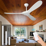 Inspired Maverick Style 60 Inch White Wood Ceiling Fan - 3 Solid Wood Blades, Indoor/Outroom DC Motor Ceiling Fan with Remote Control, 6-Speed Reversible Quiet Operation, Timer Function, No Light, Damp Rated A102-B0CMTJK7L8