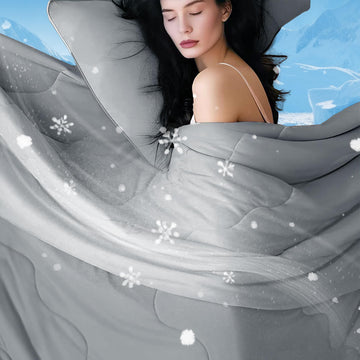 Cooling Comforter Queen Size, Grey Cooling Blanket for Hot Sleeper