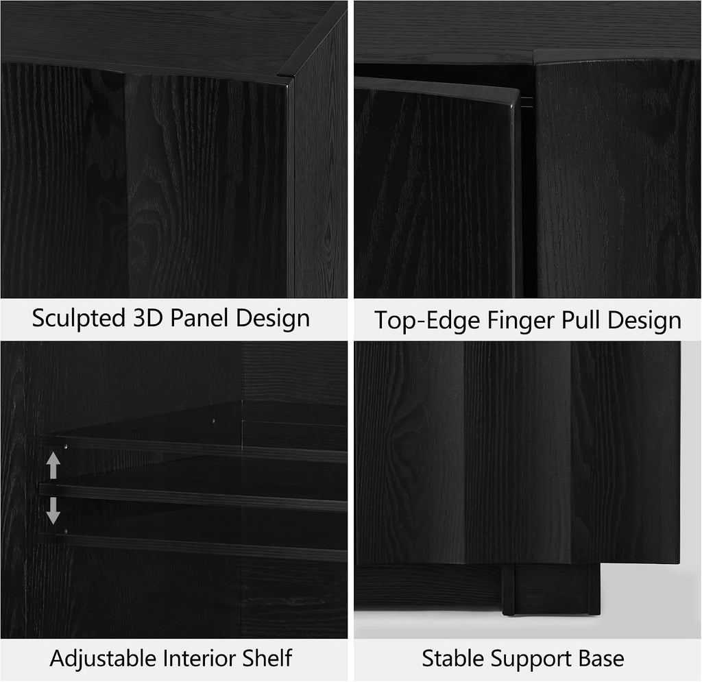 61.7" Fluted Sideboard Buffet Cabinet with Storage, Black | Mid Century Modern Credenza with Adjustable Shelves