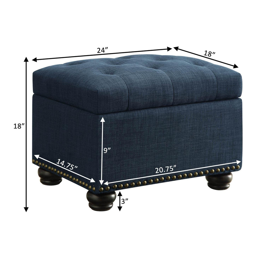 Designs4Comfort 5th Avenue Upholstered Storage Ottoman 24" - Contemporary Foot Stool and Seat with Hinged Lid, Den