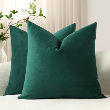 Euro Sham Covers 24x24 Green: Pack of 2 Cozy Soft Velvet Square Modern Luxury Decorative Throw Pillow Cases for Sofa