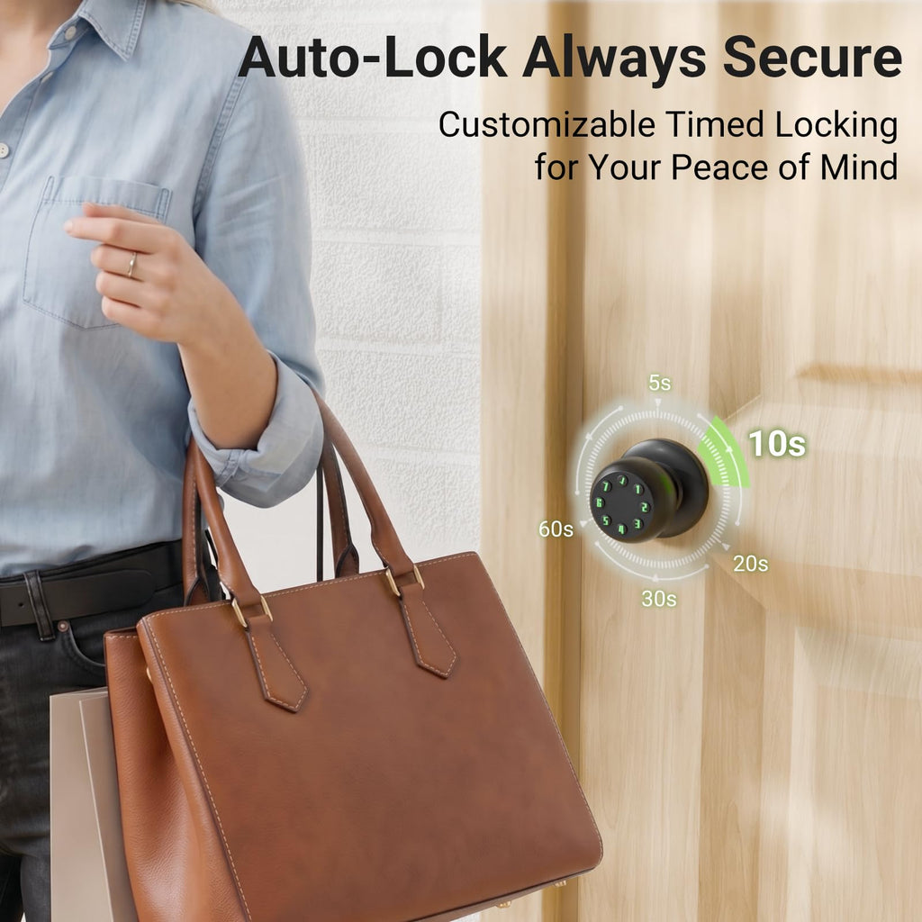 Smart Keypad Door Knob, Keyless Entry Door Lock with Auto Lock and Low Battery Alert, 50 User Codes, Easy