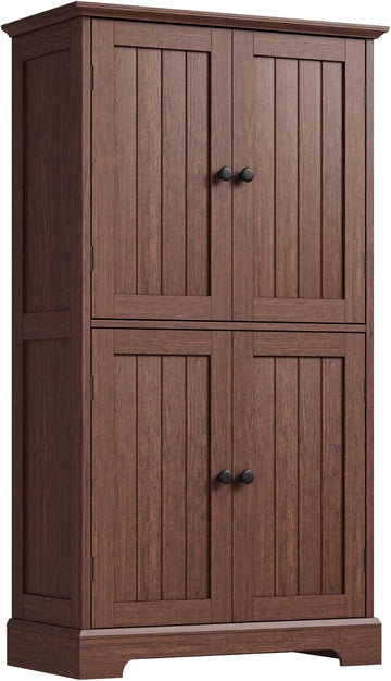 Bathroom Floor Cabinet with Adjustable Shelves | Bathroom Storage Cabinet, 4 Doors, Freestanding Cupboard Pantry