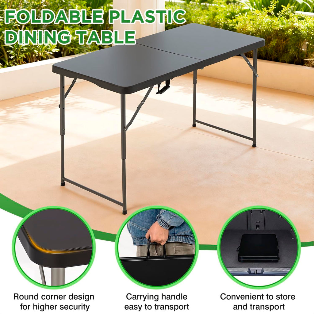 4FT Folding Table | Black | Portable Plastic Table