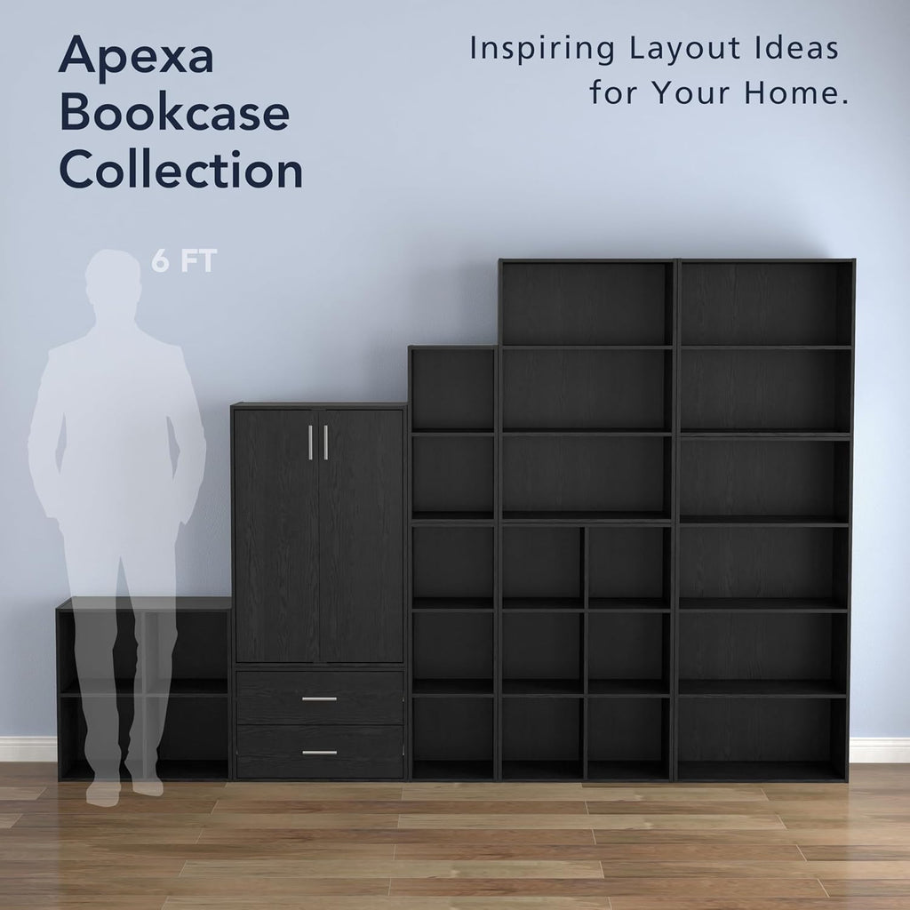 3-Tier Stackable Wood Bookcase with Doors, Cube Storage Organizer Shelves, Small Food Pantry Cabinet