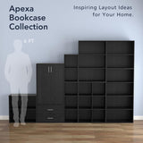 3-Tier Stackable Wood Bookcase with Doors, Cube Storage Organizer Shelves, Small Food Pantry Cabinet