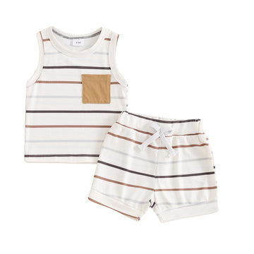 Baby Boy Clothes Casual Striped Tank Tops Camisoles and Shorts 2 Piece Newborn Boys Spring Summer Outfit Set