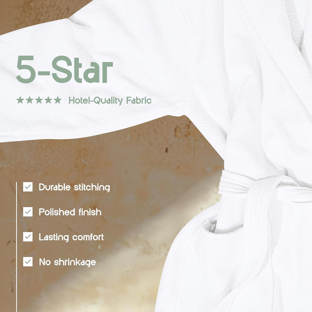 Waffle Bathrobe for Women, Men, 100% Turkish Cotton, Luxury Terry Interior, Waffle Exterior, One Size Fits Most