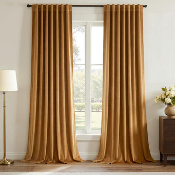 Gold Brown Velvet Curtains 84 Inch Long Bedroom Modern Luxury Room Darkening Blackout Soundproof Insulated Back Tab