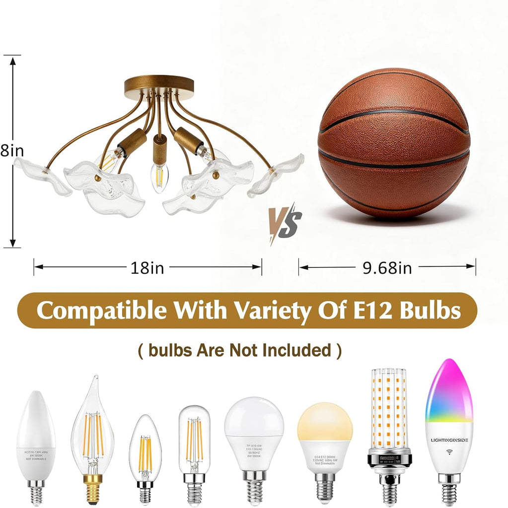 Semi Flush Mount Ceiling Light, Modern Gold Ceiling Light Fixture, Vintage Brass Lighting Entryway Hallway Bathroom