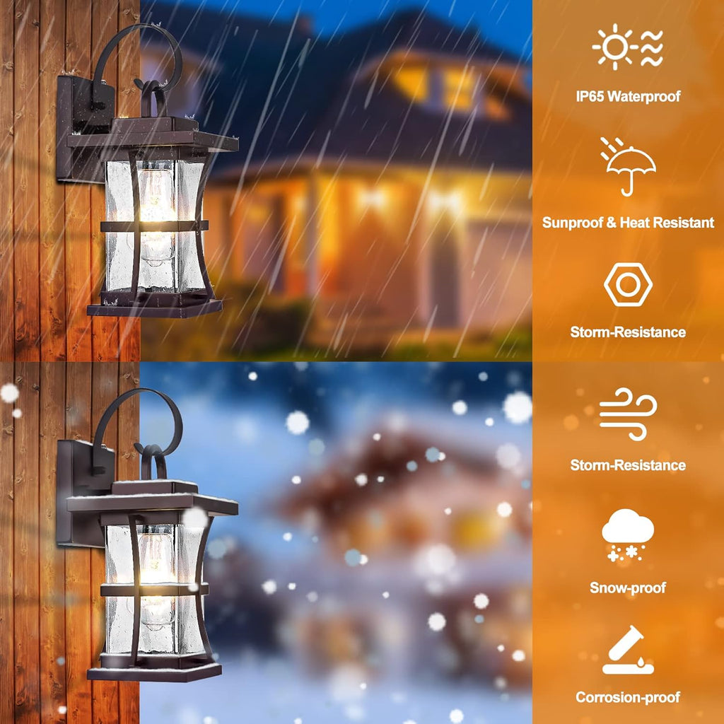 2-Pack Dusk to Dawn Outdoor Lighting - Oil Rubbed Bronze Exterior Porch Light Fixtures Wall Mount
