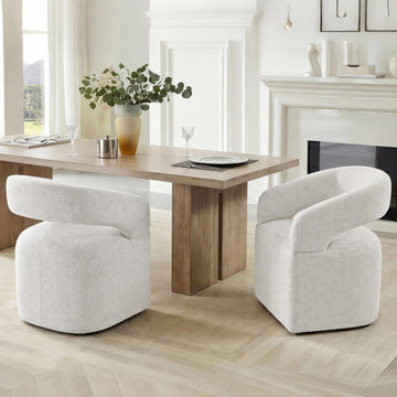 Upholstered Dining Chairs Set of 2, Modern Arm Kitchen & Dining Room Chairs with Hidden Casters, Linen Fabric Padded