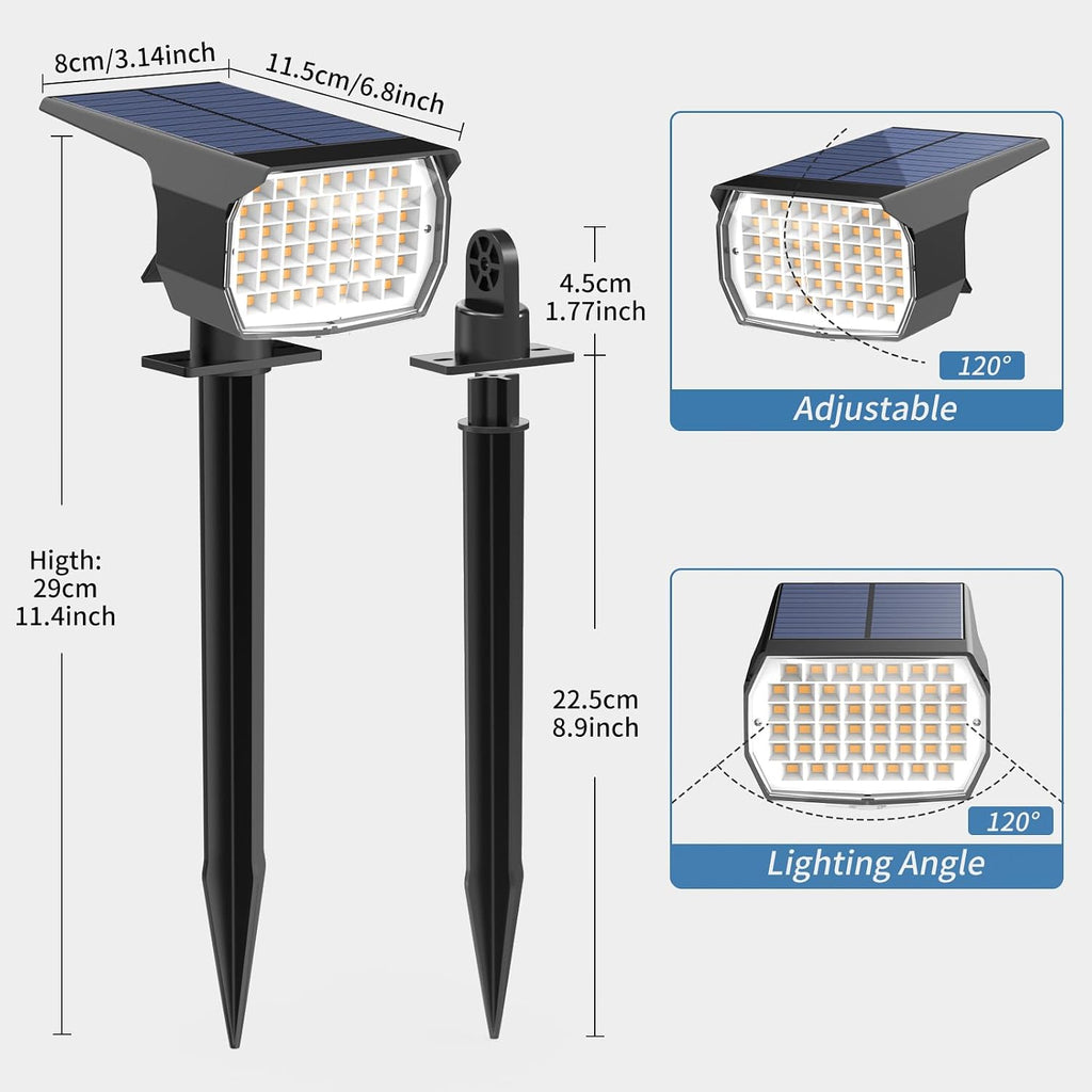 Solar Spot Lights Outdoor Waterproof 6 Pack Landscape Spotlight Cool White | Waterproof IP65, 46 LEDs, 3 Modes Auto