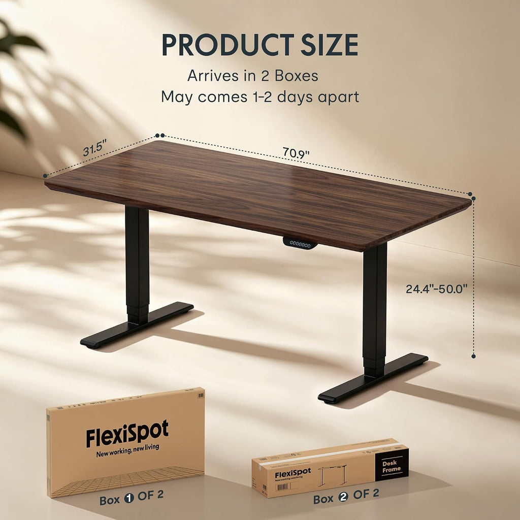 E6 MAX Solid Black Walnut Wood Dual Motor Standing Desk, 71 x 32