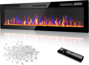 72 Inch Ultra Thin Electric Fireplace-Narrow Bezel Linear Fireplace Heater Recessed Wall Mounted