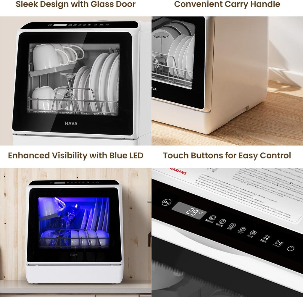 Countertop Dishwasher, 6 Programs Portable Dishwashers with 5L Built-in Water Tank, No Hookup Needed