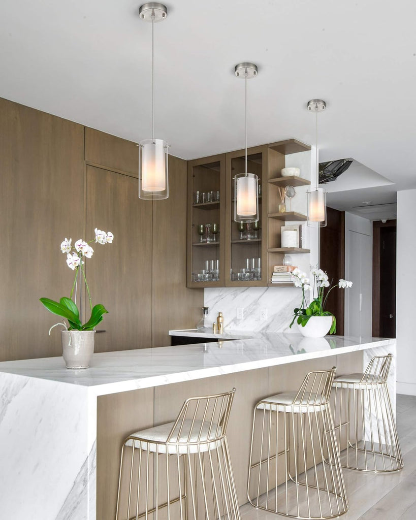 Modern Glass Pendant Light 2 Pack, Adjustable Hanging Kitchen Island Lights Pendant Lighting Fixture Dining Room