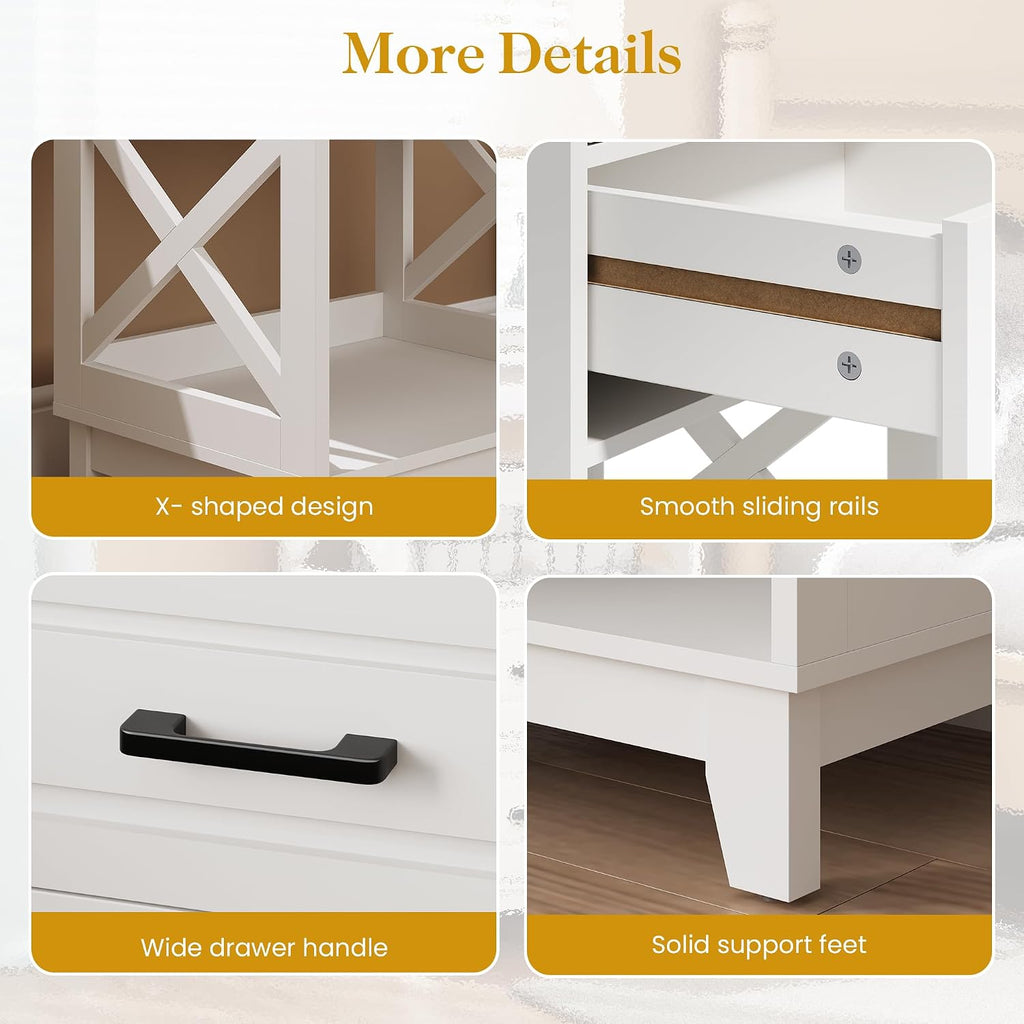 Nightstand Set of 2, 30" Tall Side Table with 2 Drawers and Open Shelf, Bedside Table with Solid Feet, Modern Night