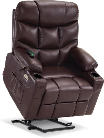 Power Lift Recliner Chair with Extended Footrest for Elderly People, for Mom, Faux Leather 7287 (Dark Brown, Medium)