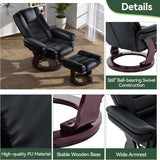Modern Reclining Swivel Lounge Chair and Ottoman — Black PU Leather