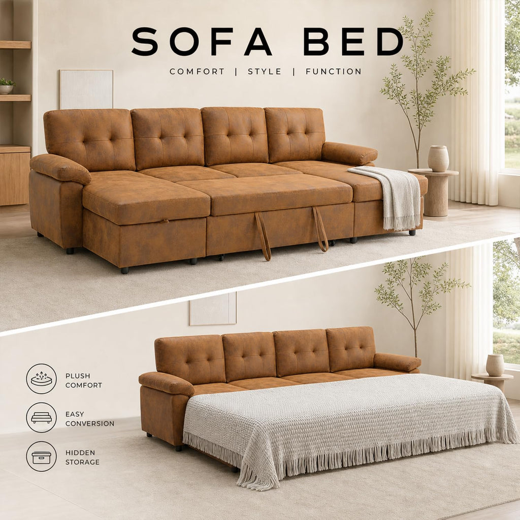 U Shaped Sectional Sofa Bed with Pull Out Sleeper Couch Bed