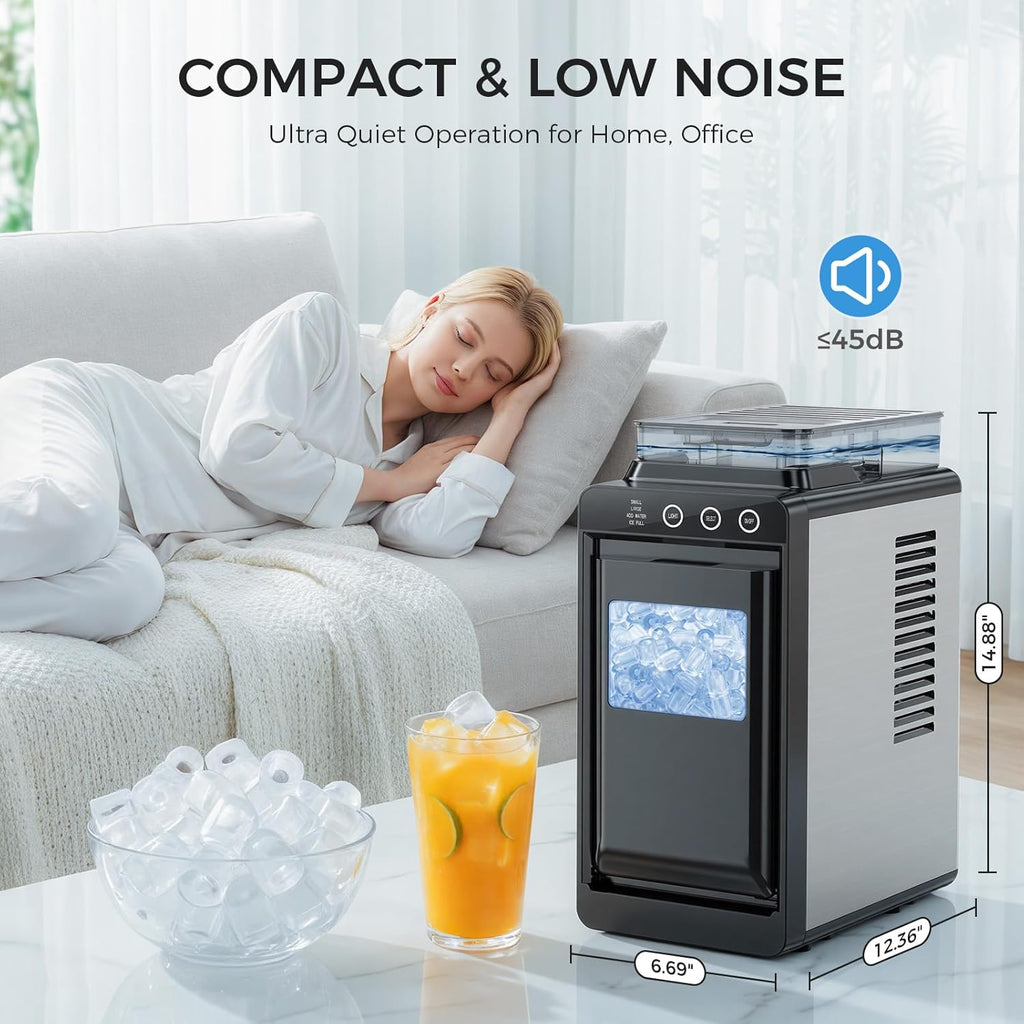 Ice Maker Countertop, Portable Ice Machine with External Water Tank, 8 Cubes in 6 Mins, 26 lbs/24Hrs, Self-Cleaning
