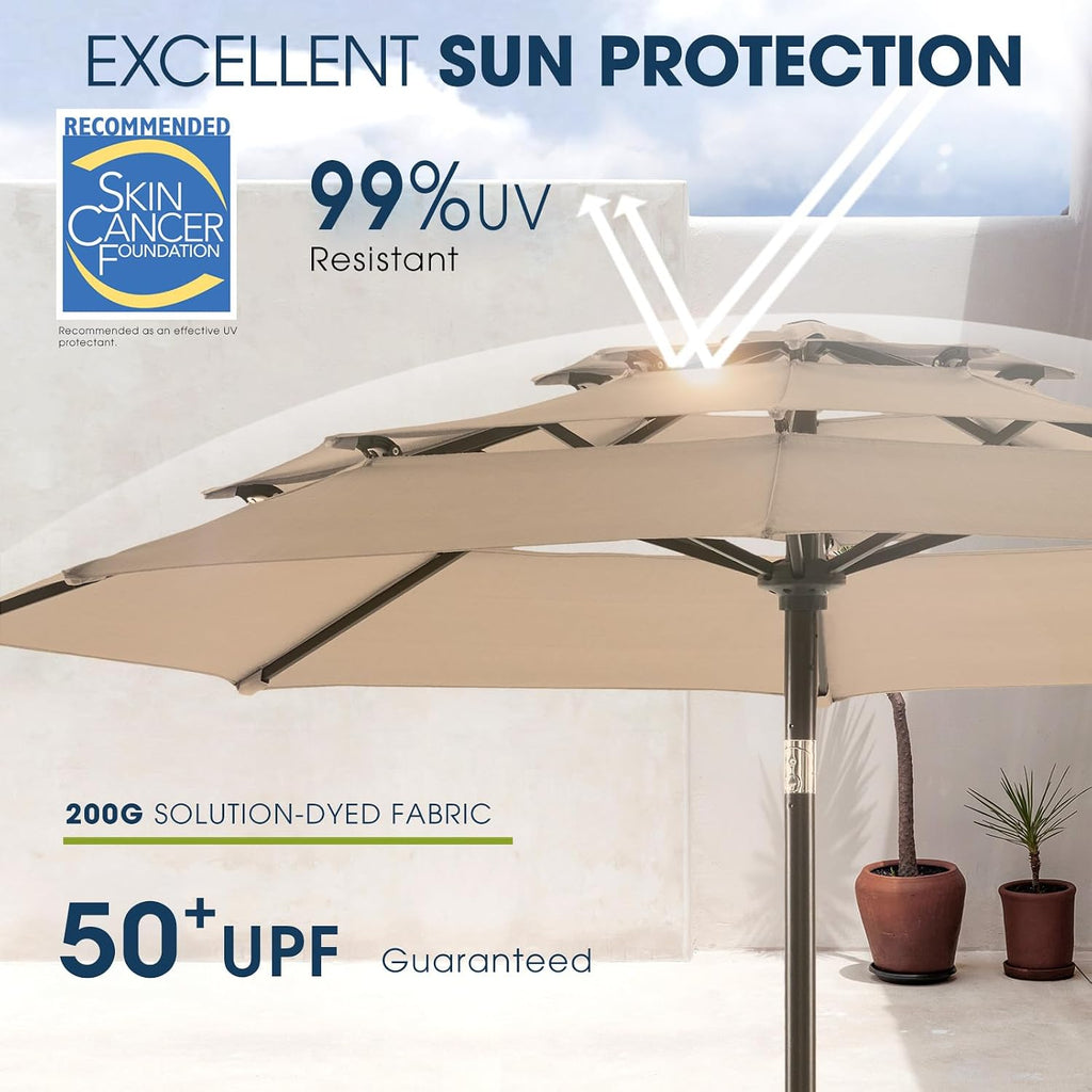 9ft 3-Tier Patio Umbrella Outdoor Table Market Umbrella with Push Button Tilt/Crank
