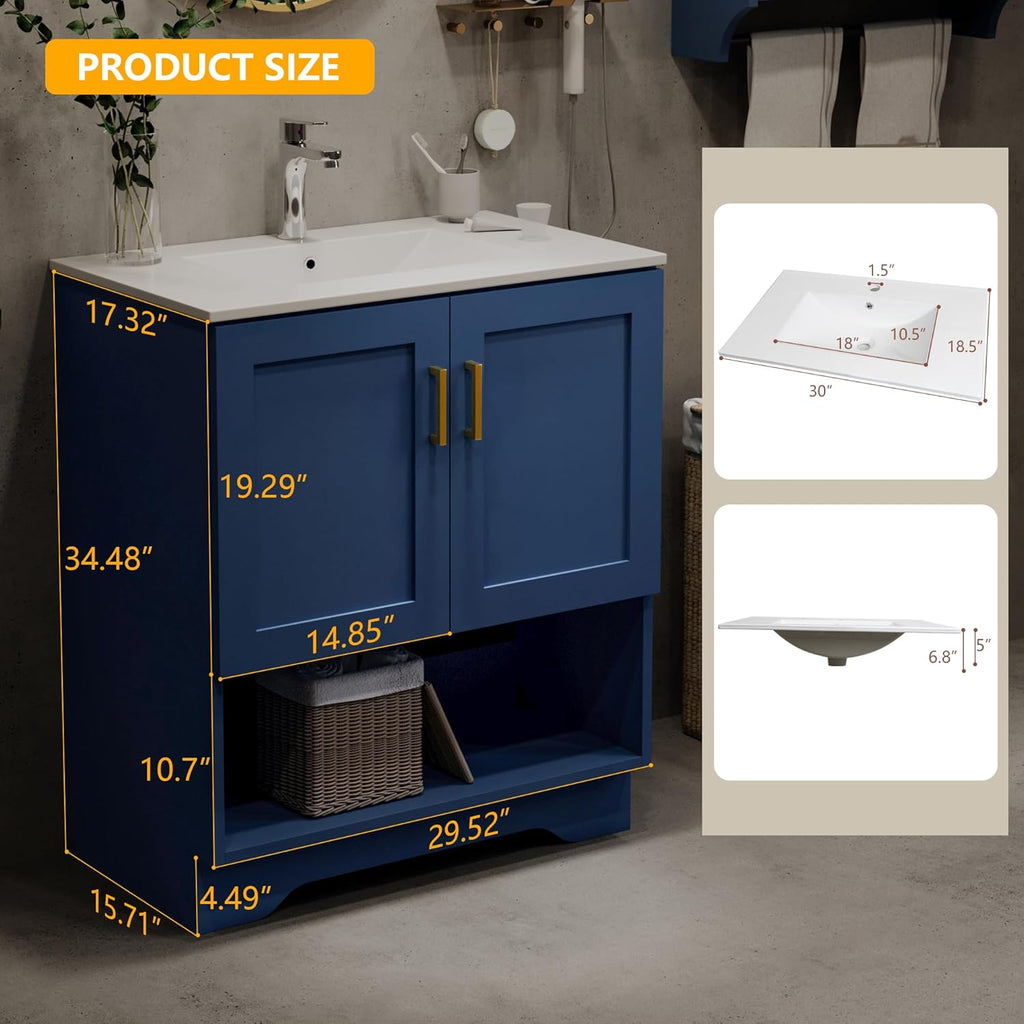 30 Inch Modern Bathroom Vanity with Ceramic Sink