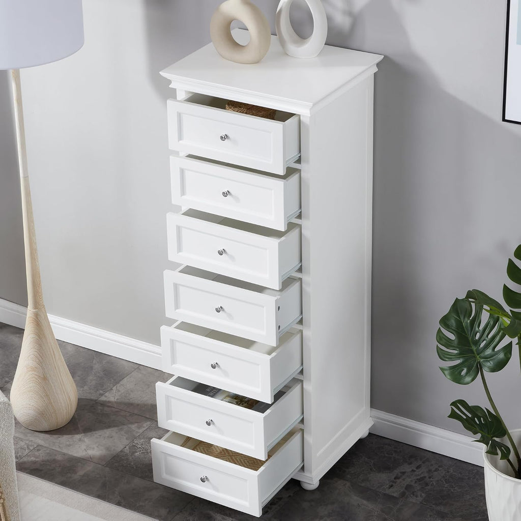 Tall White Dresser with 7 Drawers, 52" Tall Skinny Dresser | Modern White Tall Chest of Drawers Dresser,Wooden