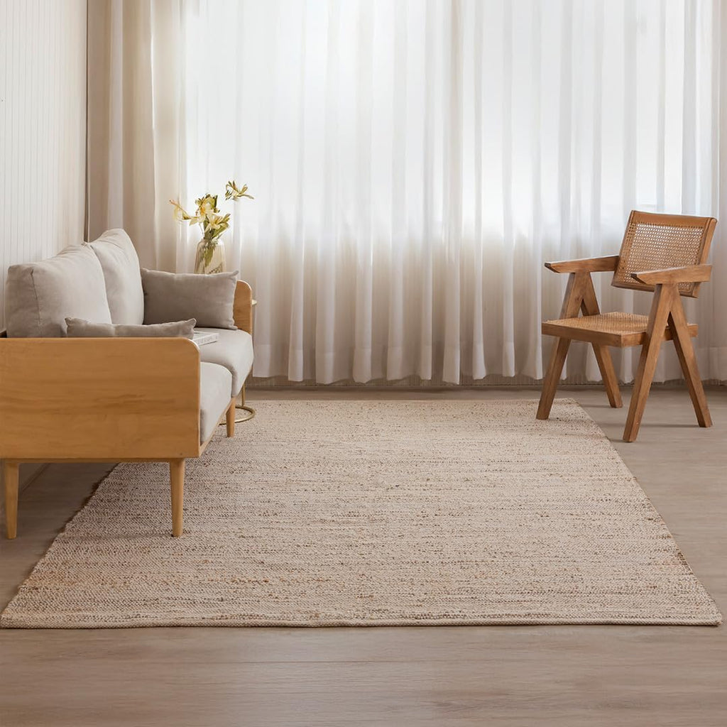 Rectangle Jute Cotton Area Rug - Natural