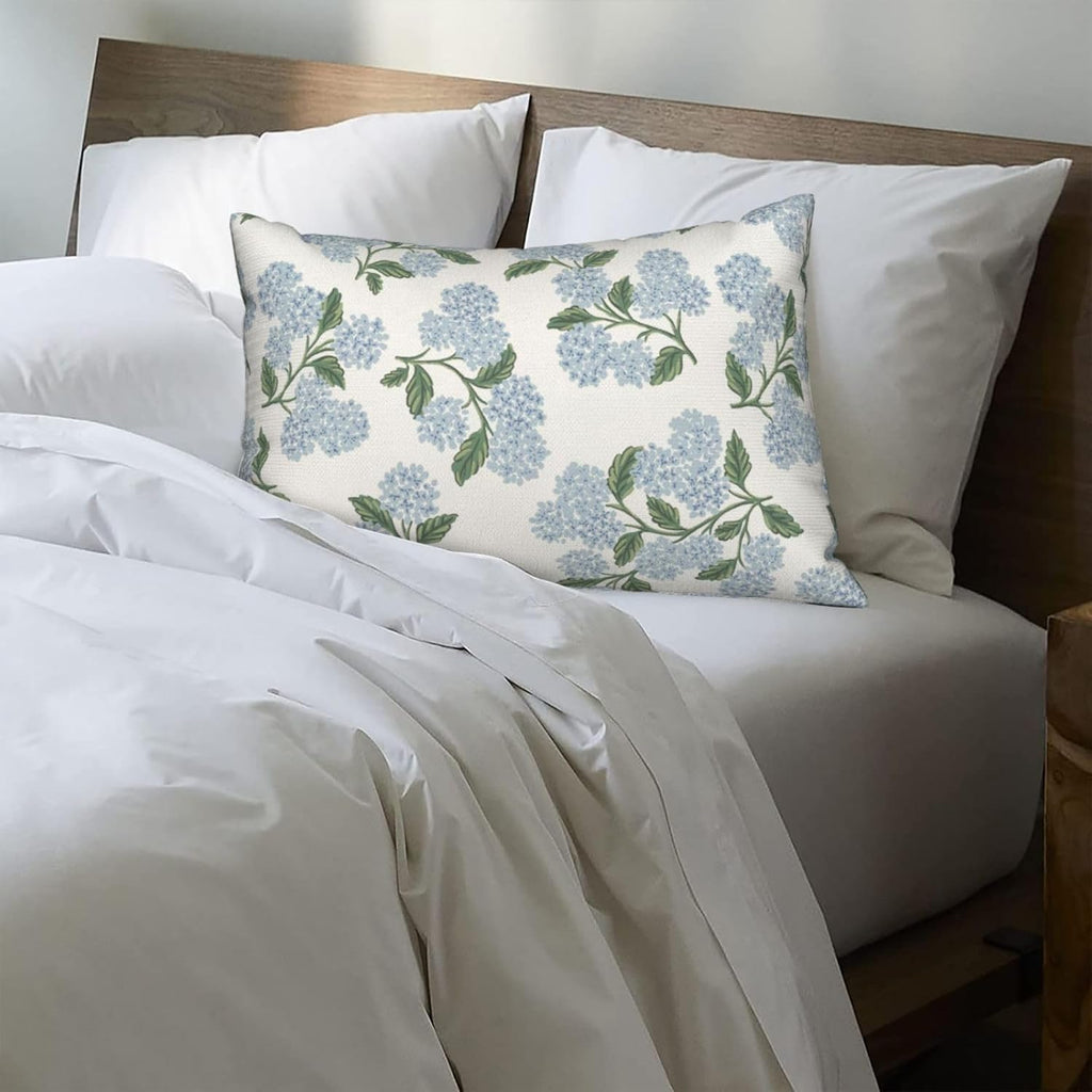 Spring Pillow Covers 12x20 Inch 2 Pcs Blue Green Hydrangea Flower Decor Throw Pillows Vintage Floral Seasonal Summer