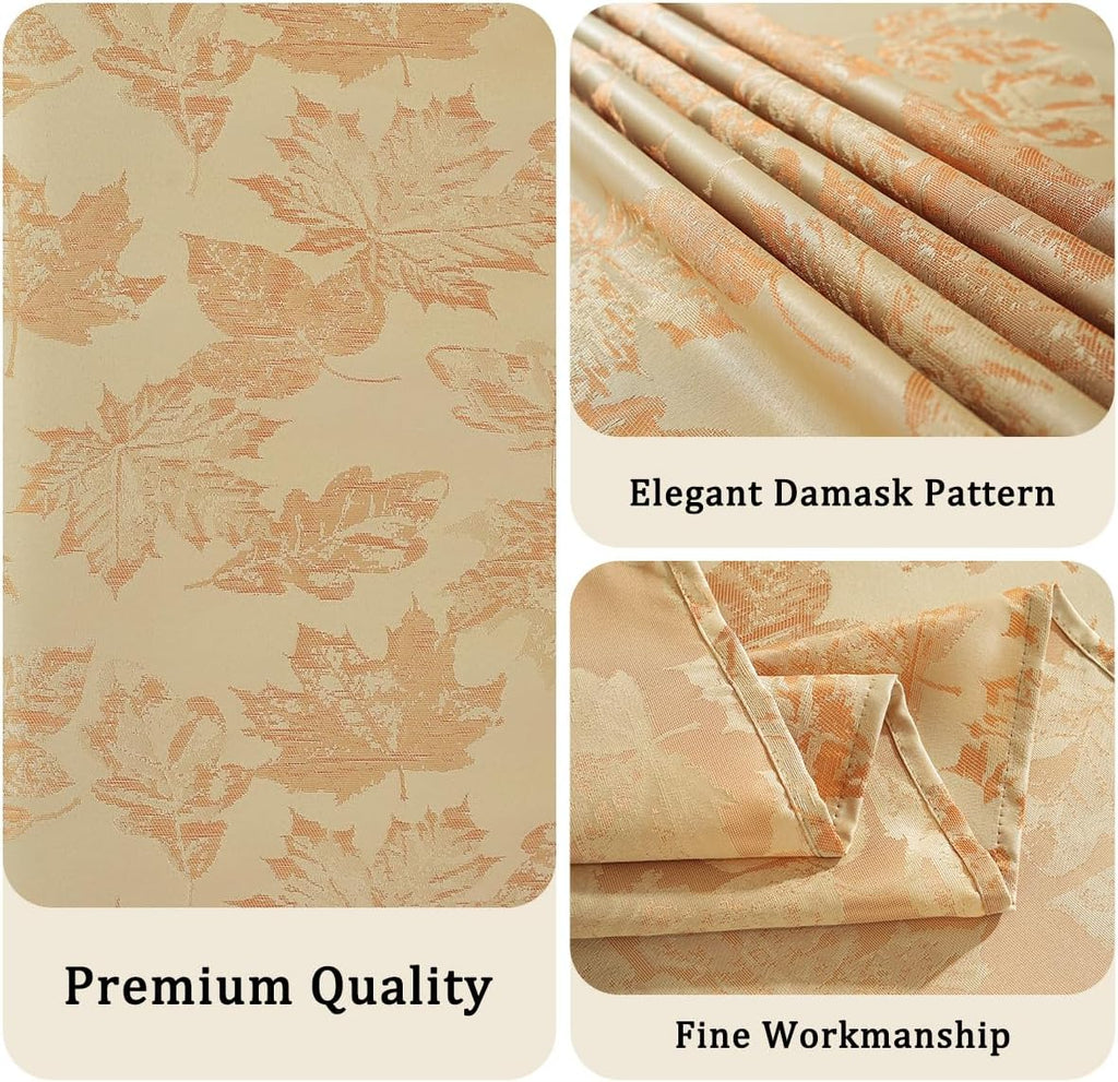 Fall Table Cloth 60 x 120 Inch Rectangle Maple Leaves Jacquard Damask Table Cloths Vintage Wrinkle F